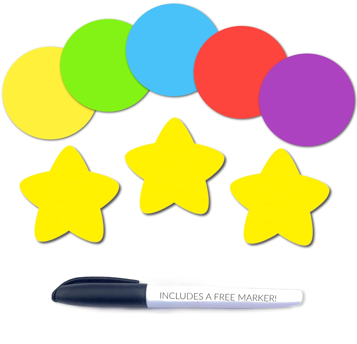 Carpet Markers 36 PACK | 30 CIRCLES, 5 COLORS, 6 GOLD STARS w/ BONUS PERMANENT MARKER